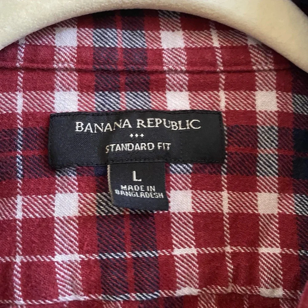 Banana Republic Mens Shirt Large‎ Red Plaid Flannel Long Sleeve Button Up Cotton